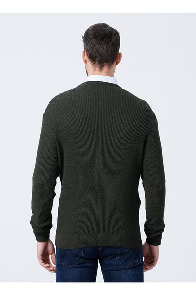 Fabrika Benjamin-F Crew Neck Basicjacquard Khaki Melange Men's Sweater