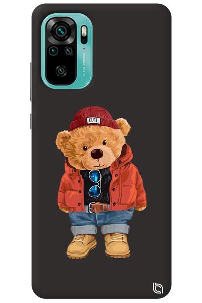 WANNA PROTECT Xiaomi Redmi Note 10 Black Color Premium Velvet Teddy Bear Patt...