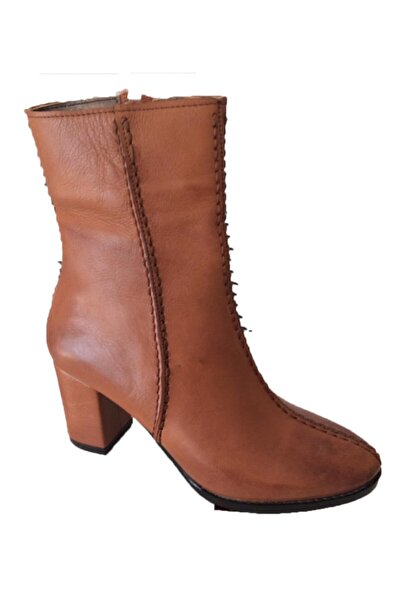 Elegan Küçük & Büyük Numara Taba Hakiki Deri Alçak Topuk Yarım Bot