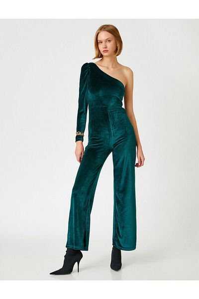 Koton Velvet One Shoulder Detailed Jumpsuit