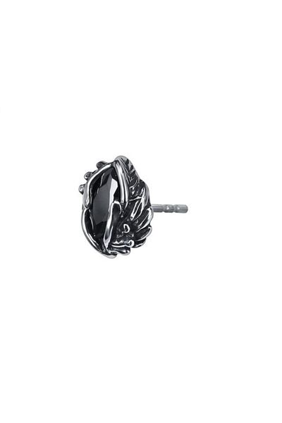 northstarshop Single Leaf & Thorn Design Gothic Zircon S+ Quality Biker 316l Steel Men's Earring (single)