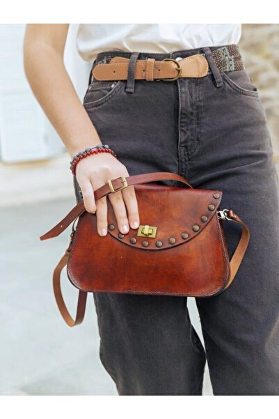 volk Hakiki Deri El Işi Kadın Omuz Çantası Lotos Modeli