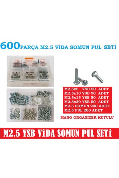CEKSAN M2.5 Vida-somun Seti Ysb 600 Parça M2.5 Vida Boylar 5-10-15-20mm
