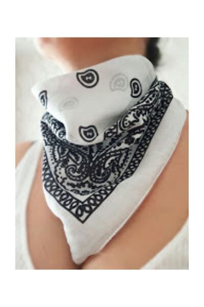 Shopiolog Μπαντάνα από 100% βαμβακερό λευκό έθνικ σχέδιο