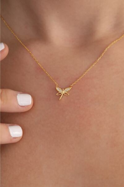 Bilsen Store Kadın 925 Ayar Gümüş Zincirli Altın Kaplama Minimal Yusufçuk Kolye