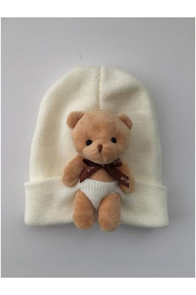 T-Light Cream Beanie with Plush Teddy Bear