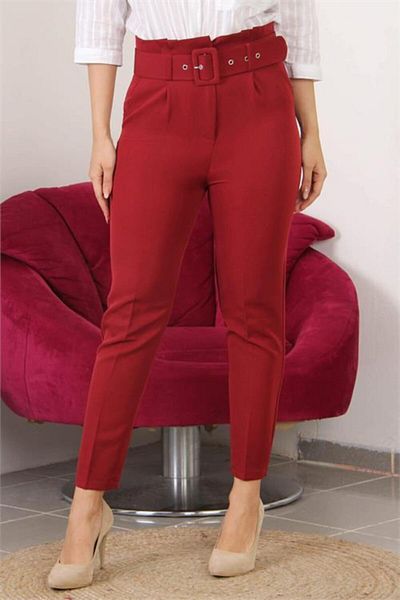 Neşeli Butik Women's New Season Belted Office Pants with Pockets Qns017