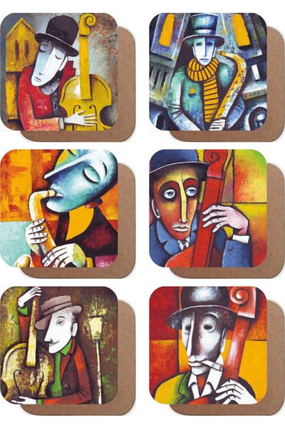 Hayat Poster Musicians Illustration Set of 6 Retro Wooden Coasters-1