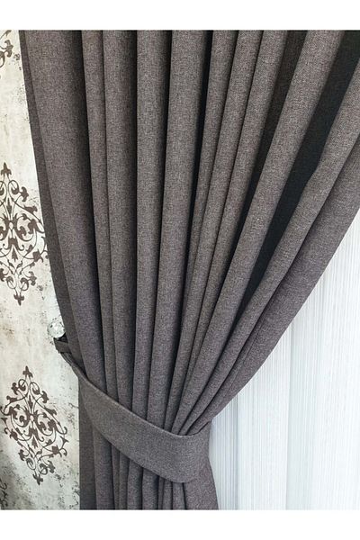 lüks House Brown Blackout Linen Blackout Country Style Pleatless Background Curtain
