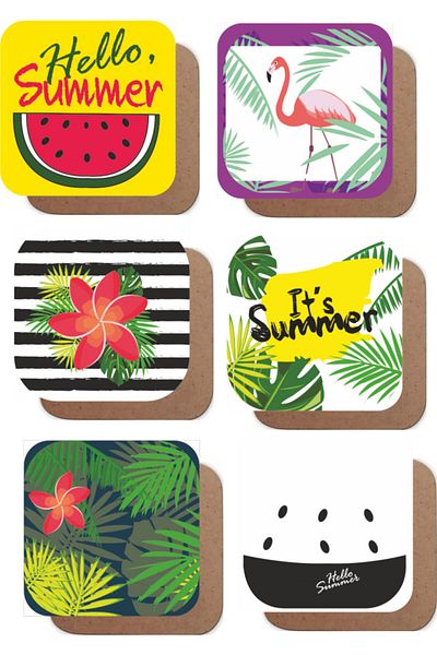Hayat Poster Summer Season Themed Set of 6 Retro Wooden Coasters