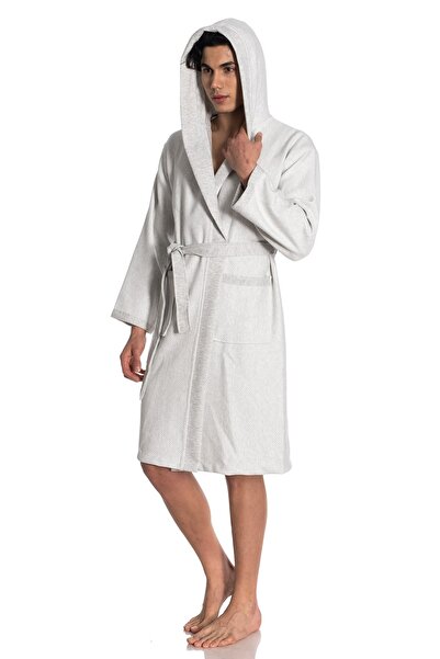 eumenia Light Gray Men's Hooded Dressing Gown