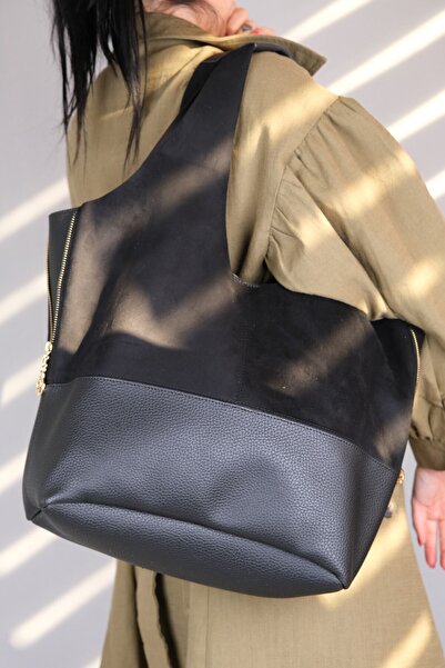 Luvi 1096 Siyah Süet Kadın Gunluk Canta