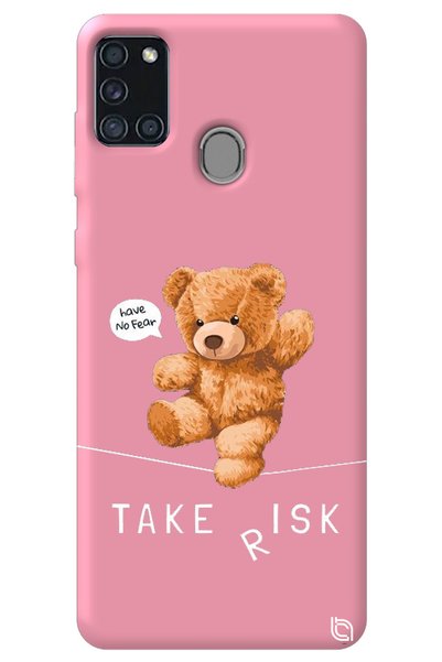WANNA PROTECT Samsung A21S Pink Color Premium Velvet Teddy Bear Patterned Sil...