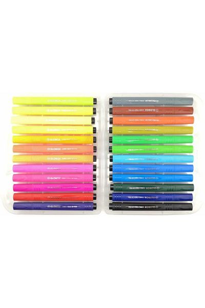 Globox Jumbo Triangle Felted Pen Plastic Box 24 Colors