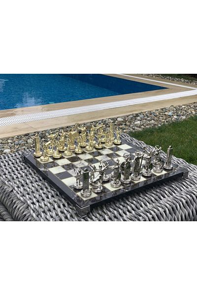 POLO BLUE Antique Roman Archer Figured Chess Set