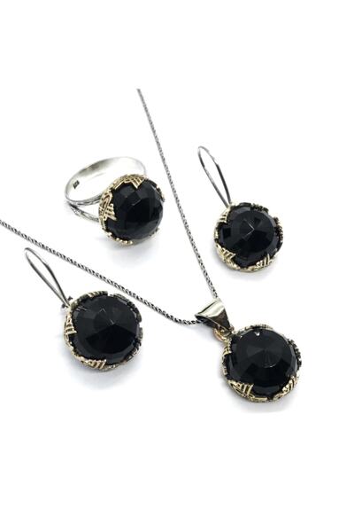 Doğan Silver Onix Taşlı Otantik Gümüş Üçlü Set Dgn21022