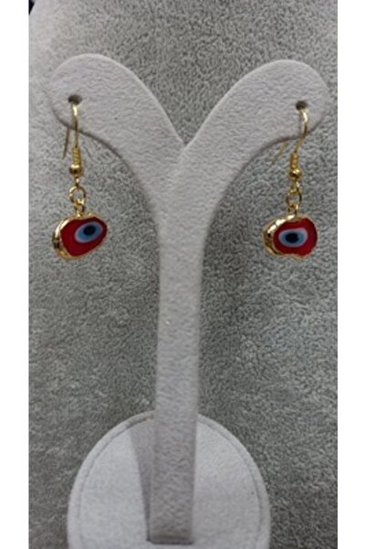 nazarboncuğu Kırmızı Sallantılı Küpe