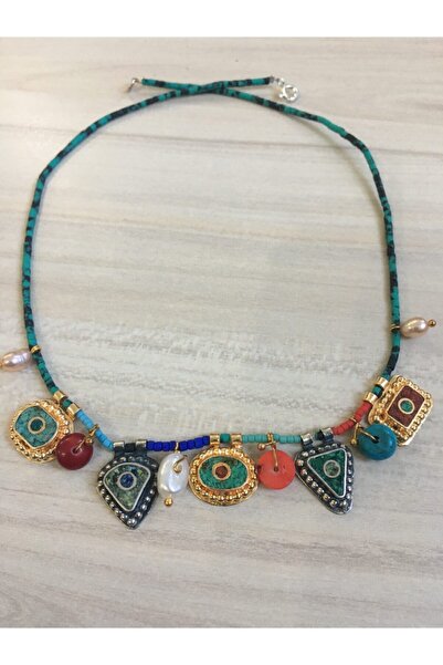 Mardin Gümüş Mozaik Beşli Orjinal Taşlı Yaz Rengi Gümüş Kolye