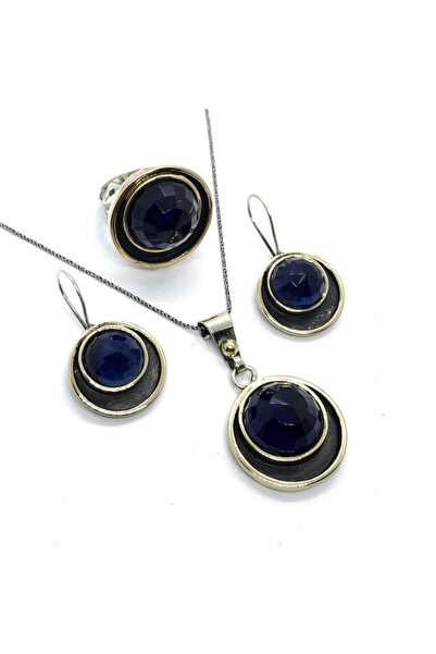 Doğan Silver Kök Safir Taşlı Otantik Gümüş Kadın Üçlü Set Dgn21046