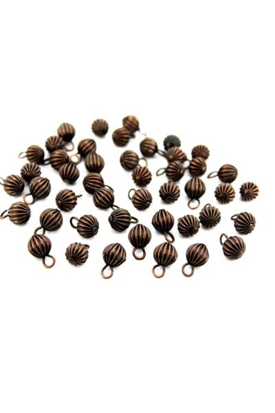 yfhobi 4 Adet - 8 Mm Kulplu Çizgili Misket, Metal Boncuk, Antik Bakır Kaplama