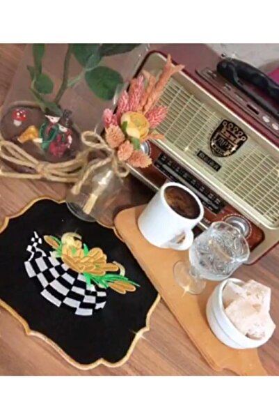 HİFA منديل كوكتيل مطرز 2 قطعة (أسود-أصفر)