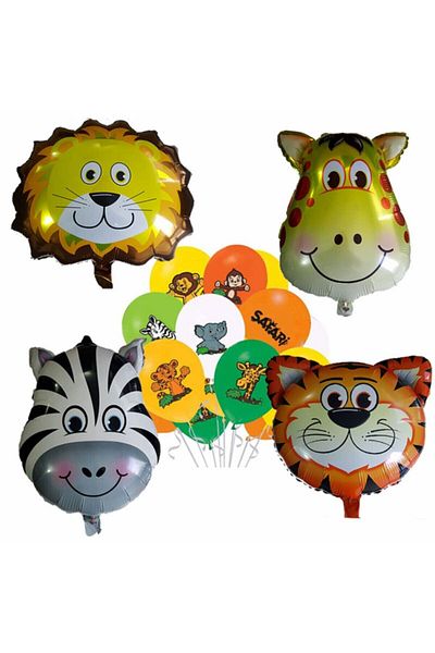 Peri Hediyelik Safari Animal Head Set of 4 Foil Balloons