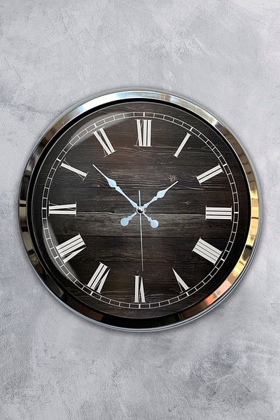 Kasva Concept 40 Cm Crom Metal Lemn Numere Romane Ceas de Perete Cadou