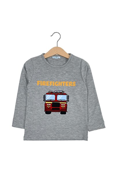 Mavipink Dečačka majica dugih rukava s uzorkom vatrogasne službe, siva