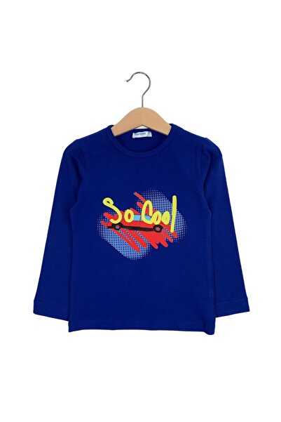 Mavipink Хлопчача футболка з принтом So Cool, синя, з довгими рукавами