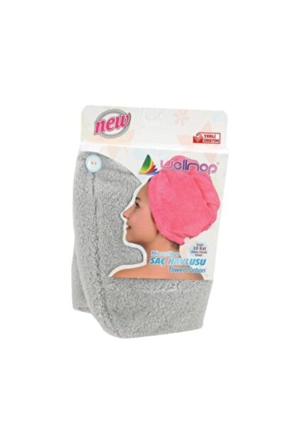 Wellmop Microfiber Gri Saç Havlusu Düğmeli