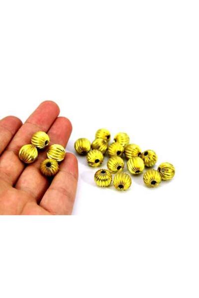 yfhobi 4 Adet - 12 Mm Çizgili Misket, Metal Boncuk, Ham Pirinç