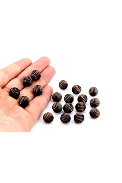 yfhobi 4 Adet - 12 Mm Çizgili Misket, Metal Boncuk, Antik Bakır Kaplama