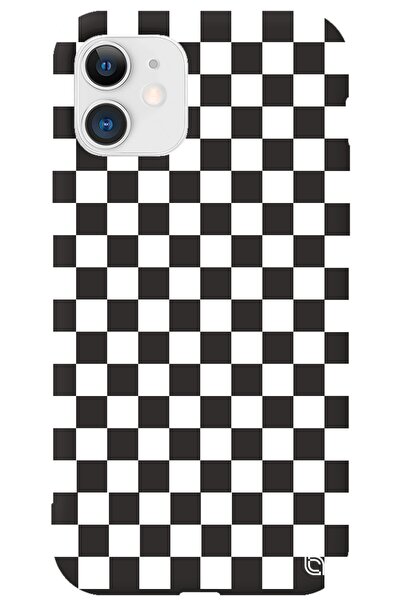 WANNA PROTECT Iphone 12 Siyah Renkli Premium Içi Kadifeli Dama Desenli Siliko...