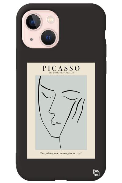 WANNA PROTECT iPhone 13 Black Color Premium Velvet Inside Picasso Patterned S...