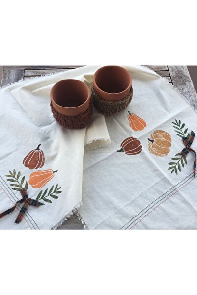 güzsokak17 Pamuk Bez Üzerine Bal Kabağı Tahta Baskı 1 Adet Runner. (masa Örtüsü)