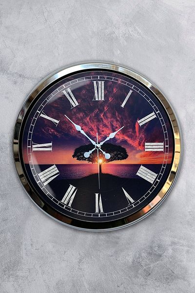 Kasva Concept Gift 40 cm Chrome Metal Tree Wall Clock Gift