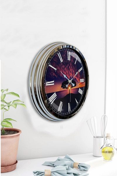 Kasva Concept Gift 40 cm Chrome Metal Tree Wall Clock Gift