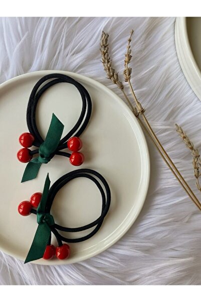 Genel Markalar Kadın Siyah Kirazlı Lastik Toka 2 Adet