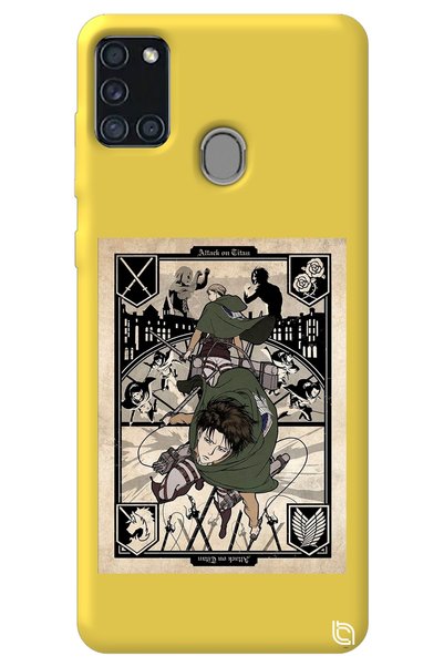 WANNA PROTECT Samsung A21S Yellow Premium Velvet Inside Attack on Titan Patte...