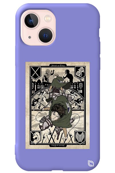 WANNA PROTECT Iphone 13 Lila Premium Içi Kadifeli Attack On Titan Desenli Sil...