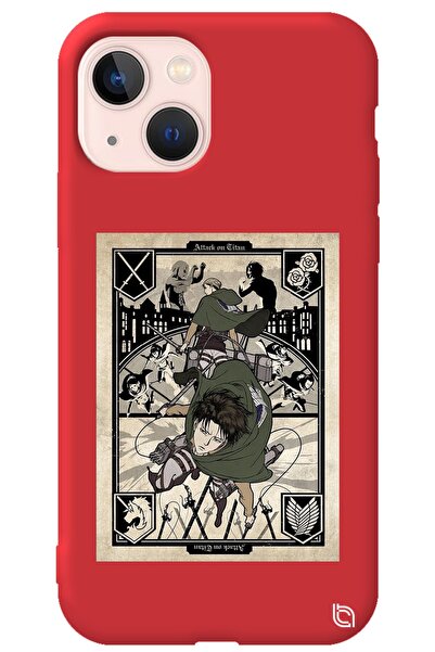 WANNA PROTECT Iphone 13 Kırmızı Premium Içi Kadifeli Attack On Titan Desenli ...