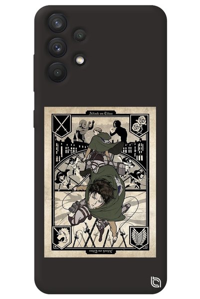 WANNA PROTECT Samsung A32 Black Premium Velvet Inside Attack on Titan Pattern...