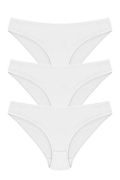 Momslab Women's White Cotton Bikini Model Panties 3-Piece