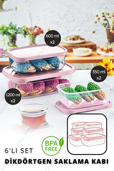 Nandy Home Set of 6 Embox Rectangular Food Supply, Food Storage Container Powder