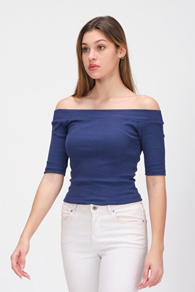 PUNKY CAT Women's Navy Blue Boat Neck Camisole T-shirt