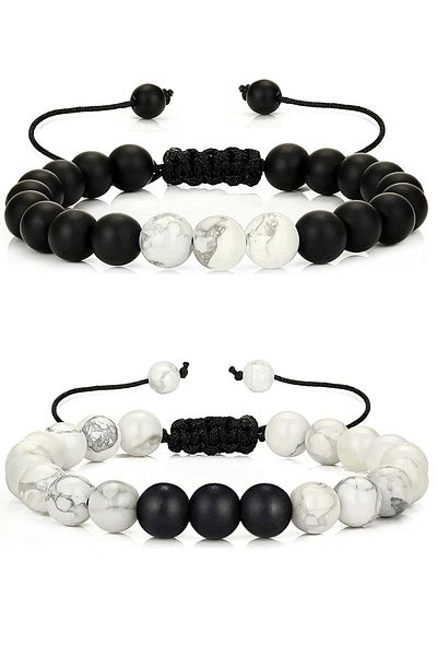 Tesbih Atölyesi Certified Natural Howlite Onyx Stone Natural Stone Bracelet Set