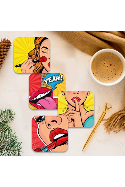 instababyrooms قاعدة أكواب خشبية رباعية مطبوعة رقمية من سلسلة المنزل موديل 013