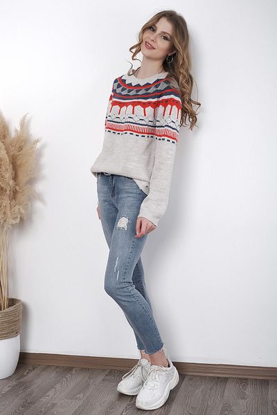 AVORWE Pulover din tricot cu model etnic cu gât crew