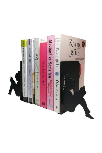 Simge Yapı Dekorasyon Stylish and Decorative Metal Book Holder with Girl Reading a Book Figure, Book Support