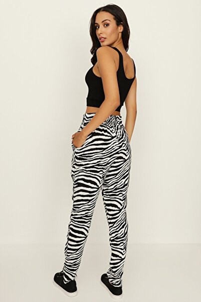 Select Moda Γυναικείο παντελόνι με μοτίβο ζέβρας σε μαύρο και άσπρο χαλαρό κοψίδι